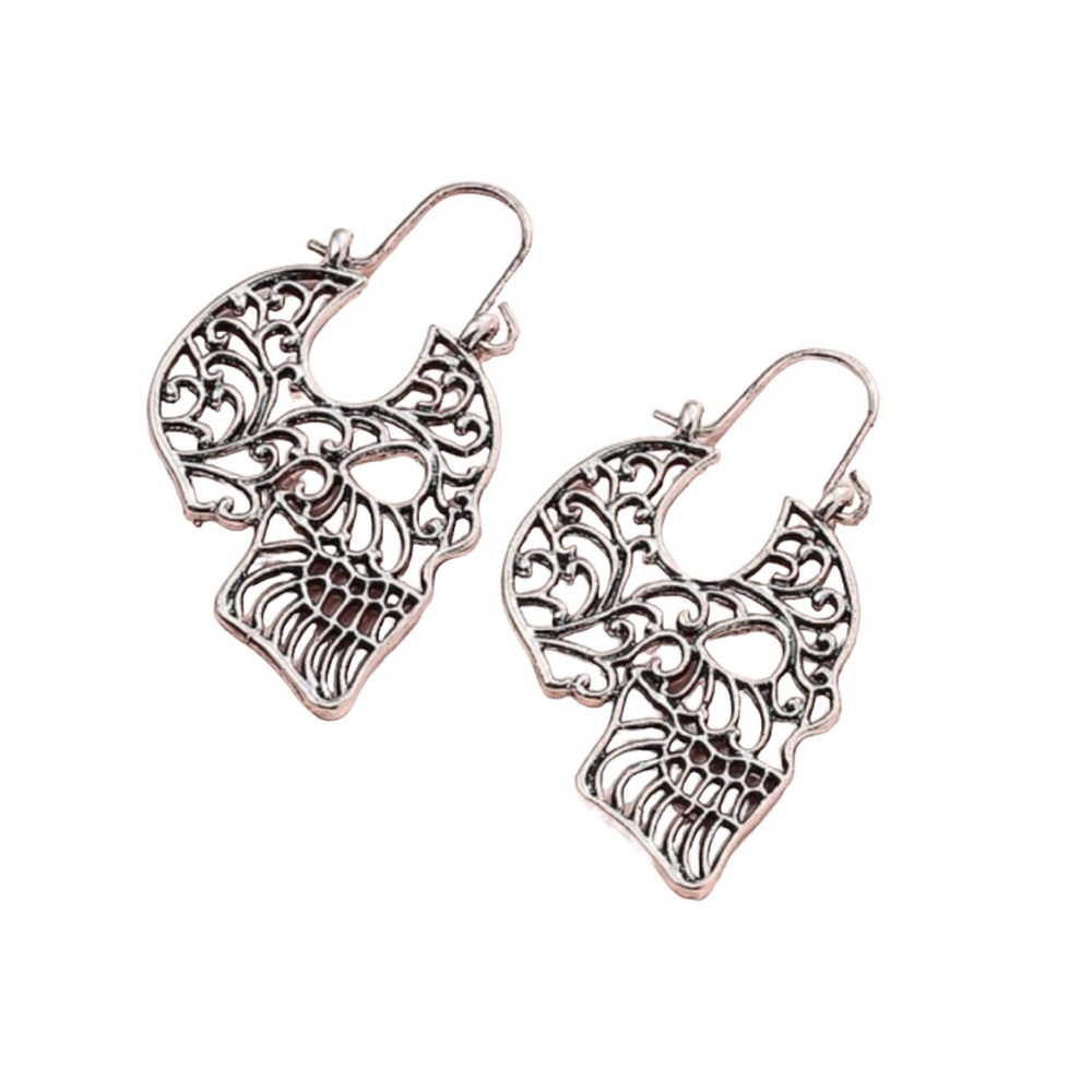 Silver Tone Skeleton Dangle Earrings